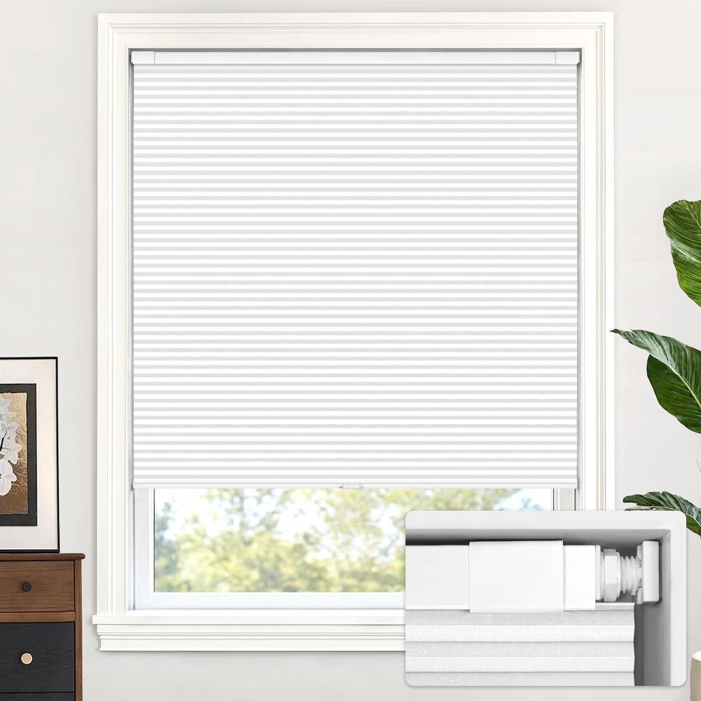 LazBlinds No Drill Cordless Cellular Shades, 22" W × 48" H, Silver White